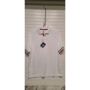 Ahead Performance White Golf Polo Shirt W/Stripes On Sleeves Size S NWT